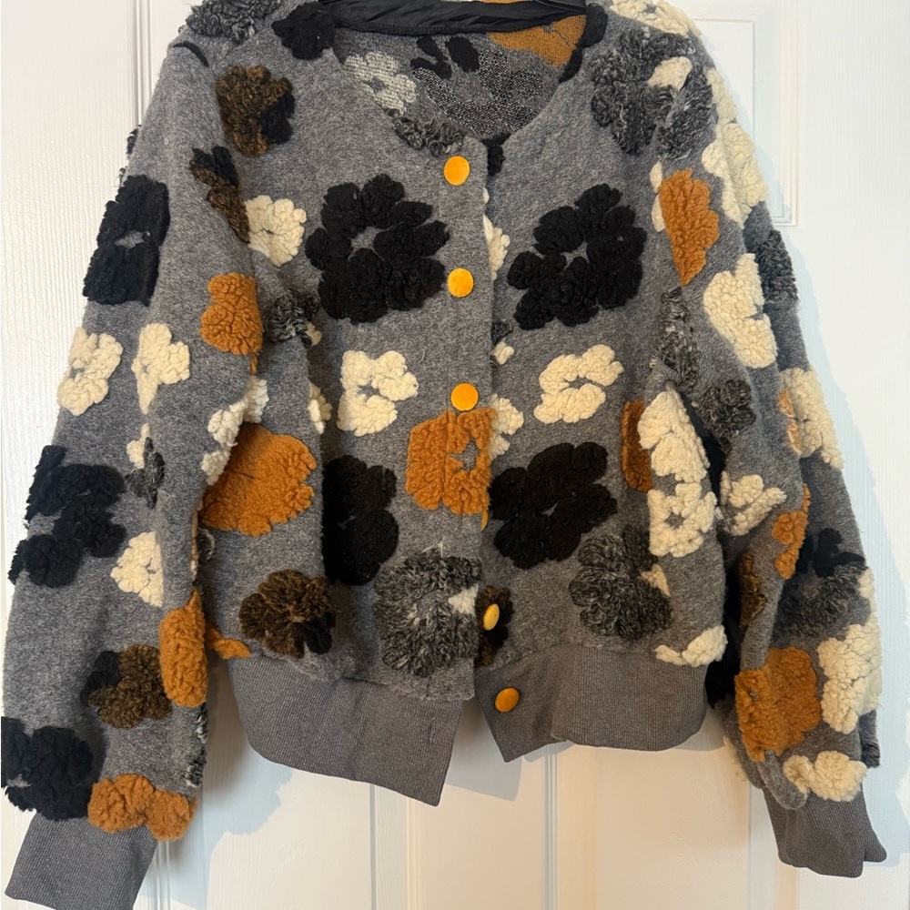 Floral Patterned Button-Up Bomber Jacket - image 1